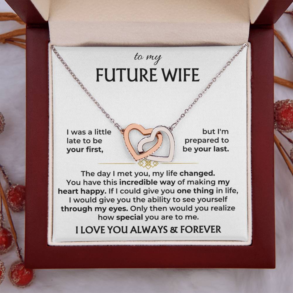 Future Wife Necklace - Romantic Jewelry Gift for Girlfriend for Valentine’s Day, Birthday & Proposal Celebrations - Interlocking Hearts Necklace