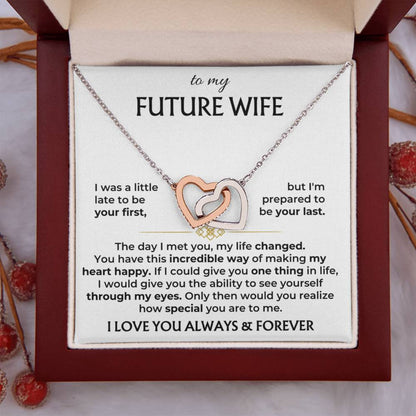 Future Wife Necklace - Romantic Jewelry Gift for Girlfriend for Valentine’s Day, Birthday & Proposal Celebrations - Interlocking Hearts Necklace