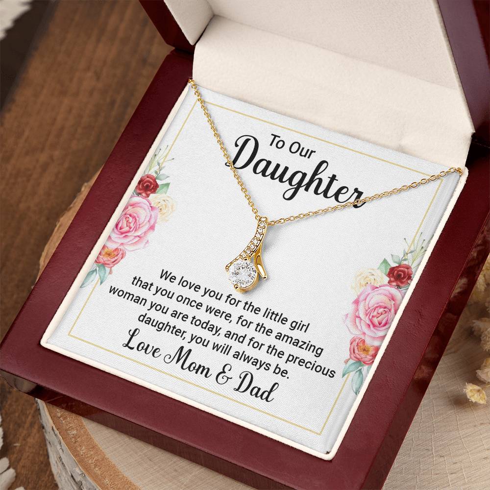 To Our Daughter Necklace – Daughter Graduation & Birthday Present from Mom and Dad – Alluring Beauty Necklace