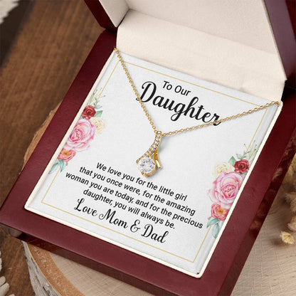 To Our Daughter Necklace – Daughter Graduation & Birthday Present from Mom and Dad – Alluring Beauty Necklace