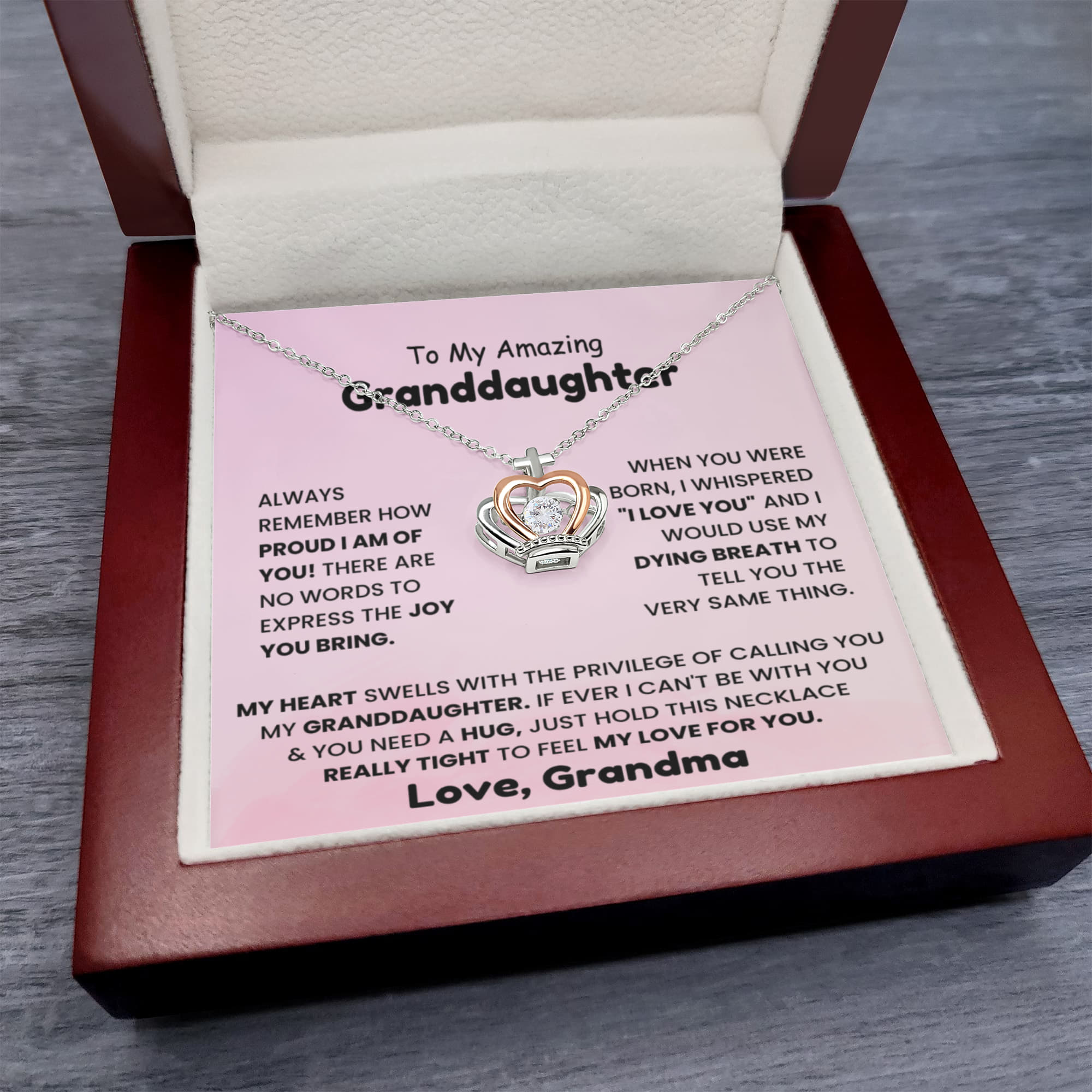 To My Granddaughter Necklace – Granddaughter Birthday Graduation Necklace Gift from Grandma – Crown Pendant Necklace