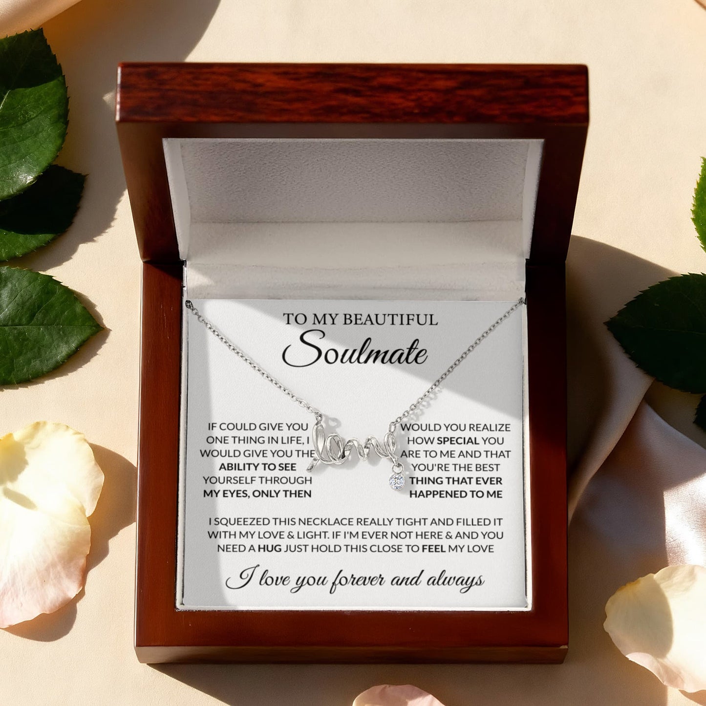 To My Beautiful Soulmate Necklace - Romantic Gift for Her for Christmas & Love Celebrations - Scripted Love Necklace