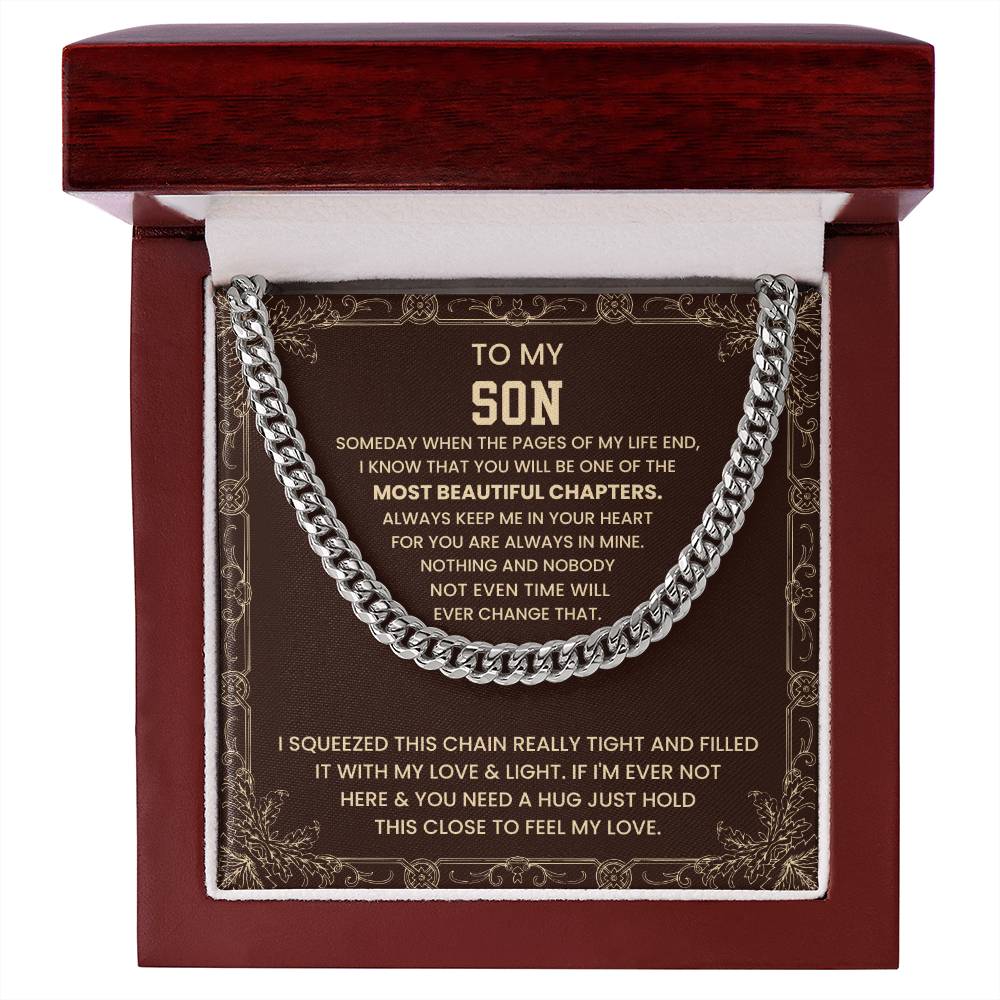 To My Son Necklace - Just hold the close to feel my love - Cuban Link Chain