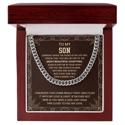 To My Son Necklace - Just hold the close to feel my love - Cuban Link Chain