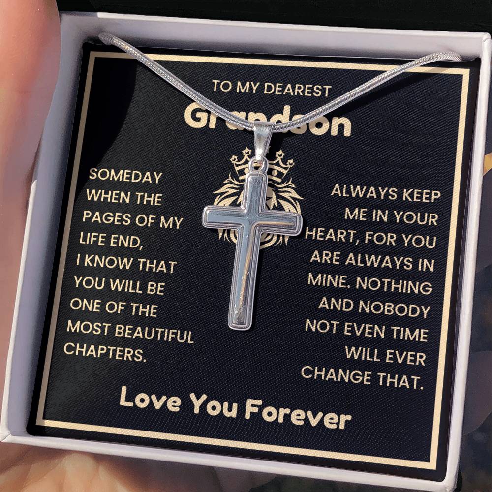 To My Dearest Grandson Necklace - Gift for Grandson - Always keep me in your heart - Artisan Cross Necklace