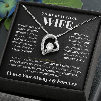To My Beautiful Wife Necklace - Romantic Birthday Jewelry Gift from Husband for Valentine’s Day & Long Lasting Memories - Forever Love Necklace