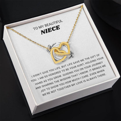 To My Beautiful Niece - I am so honored to be you aunt - Gift for Niece from Aunt - Interlocking Hearts Necklace