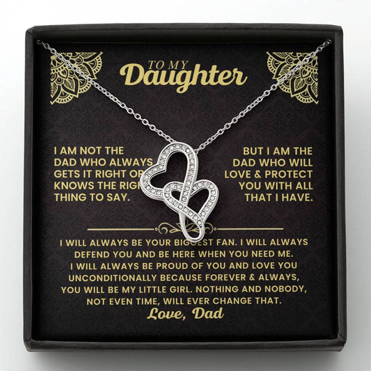 To My Daughter Necklace - I will always be your biggest fan - Gift for Daughter from Dad - Heart-to-heart Pendant Necklace