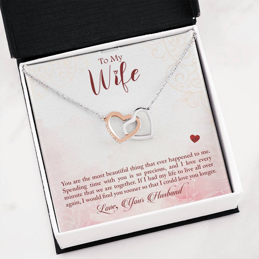 To My Wife Necklace - Emotional Love Jewelry Gift from Husband for Valentine’s Day & Birthday Happiness - Interlocking Hearts Necklace