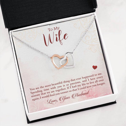 To My Wife Necklace - Emotional Love Jewelry Gift from Husband for Valentine’s Day & Birthday Happiness - Interlocking Hearts Necklace