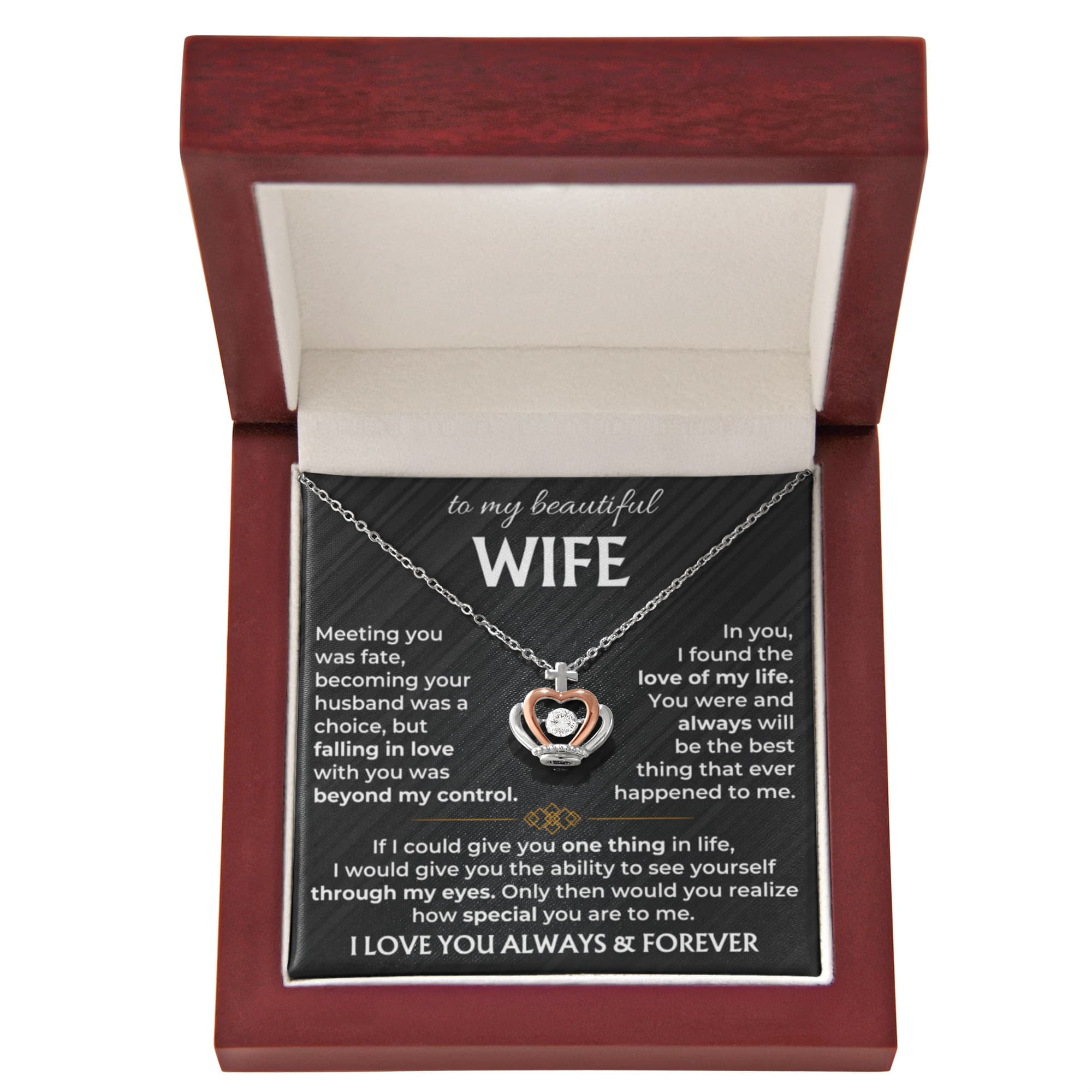 To My Beautiful Wife - Meaningful Jewelry Gift from Husband for Birthday, Valentine’s Day & Anniversary - Crown Pendant Necklace