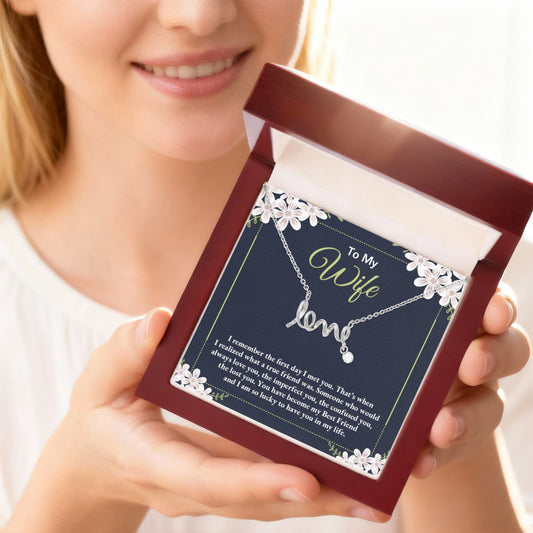 Valentine’s Day Wife Gift - Romantic Jewelry from Husband - Scripted Love Necklace