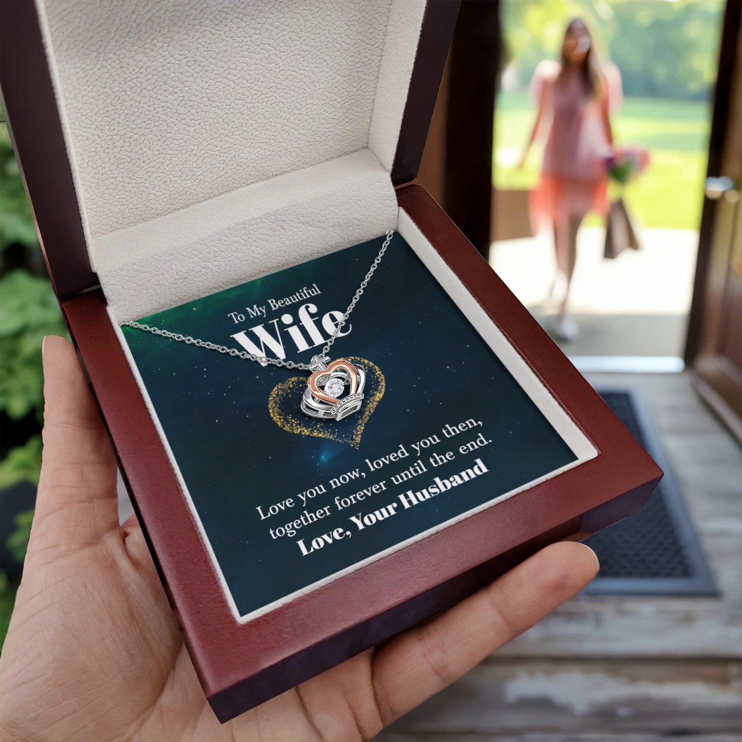 To My Wife Necklace - Special Jewelry Gift from Husband for Birthday, Christmas & Valentine’s Day - Crown Pendant Necklace