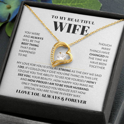 To My Beautiful Wife Necklace - Beautiful Wife Jewelry Gift for Birthday, Valentine’s Day & Special Romantic Moments - Forever Love Necklace