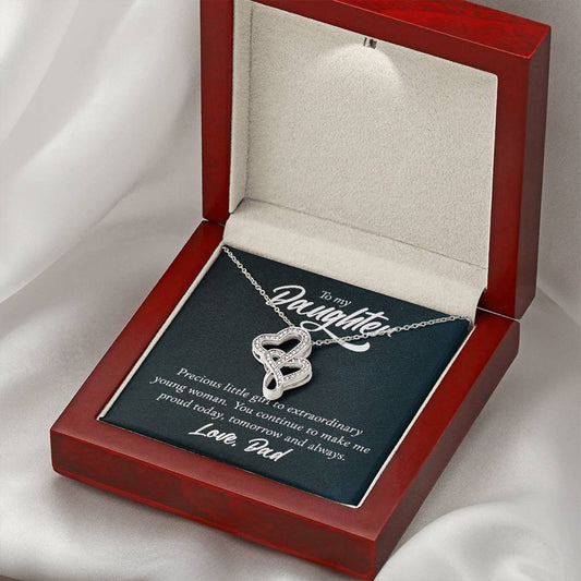 To My Daughter Necklace - Sweetest Daughter Gift from Dad for Birthday Joy & Proud Dad Love - Heart-to-heart Pendant Necklace