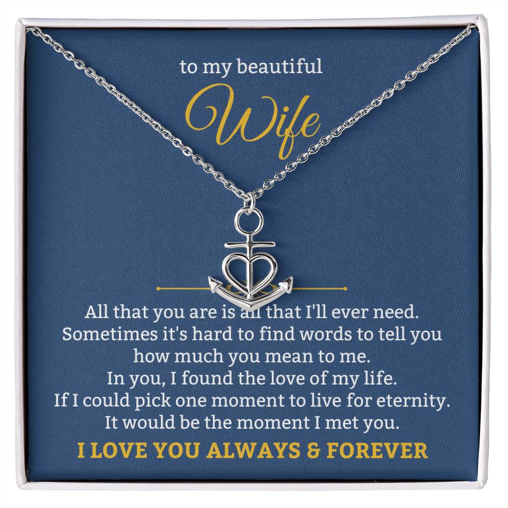 To My Beautiful Wife Necklace - Romantic Gift For Wives - Perfect For Anniversaries, Birthdays Or Special Occasions - Gifts For Her - Anchor Pendant Necklace