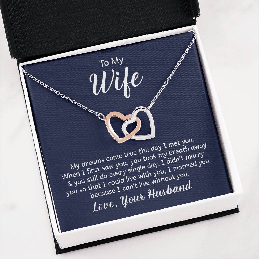 To My Wife Necklace - Meaningful Jewelry Gift from Husband for Every Special Occasion Including Valentine’s Day - Interlocking Hearts Necklace