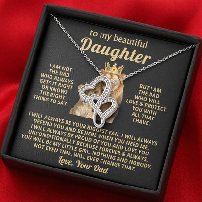 To My Daughter Necklace - Everyday Love Jewelry Gift from Dad for Daughter’s Birthday & Just Because - Heart-to-heart Pendant Necklace