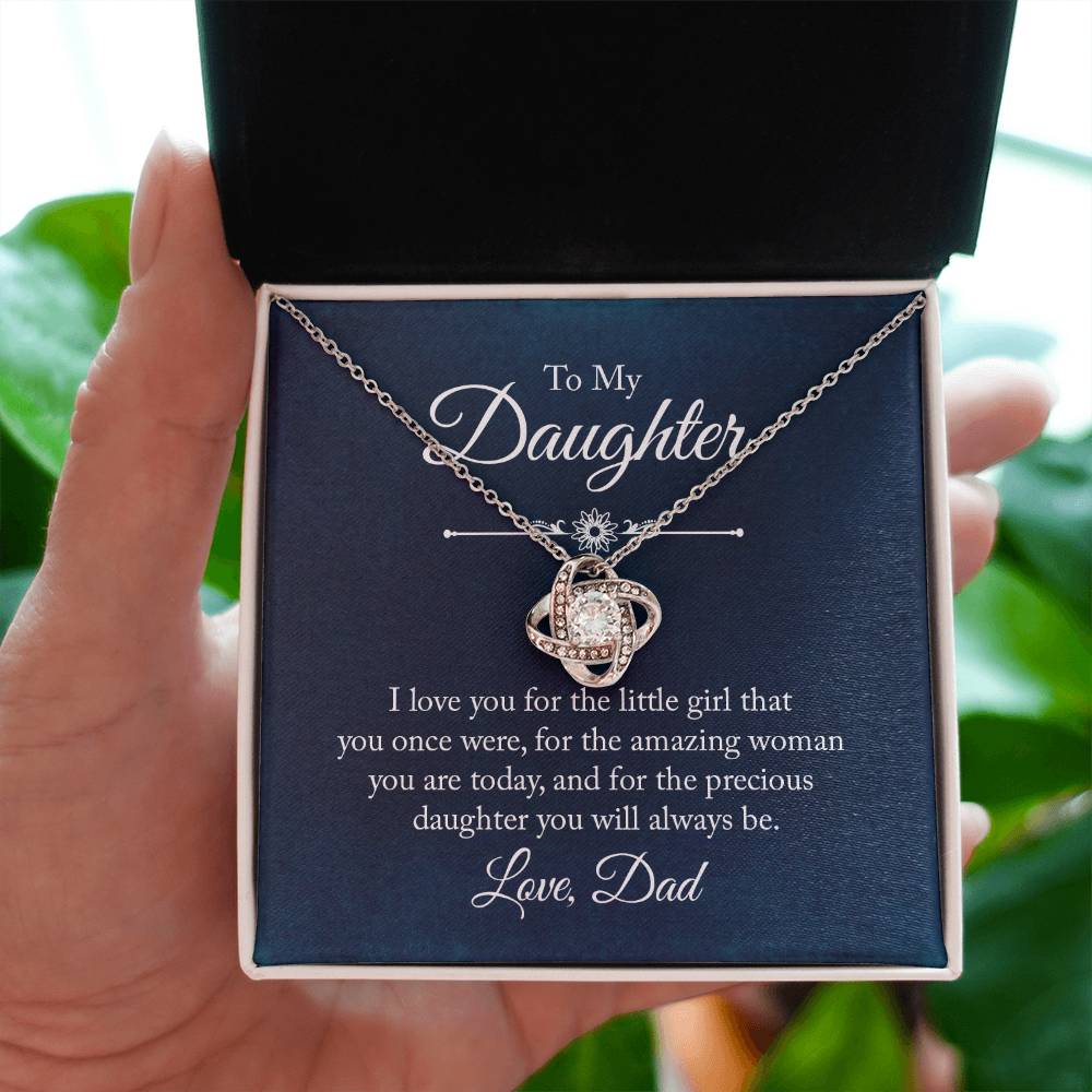 To My Daughter Necklace - Sweetest Daughter Gift from Dad for Birthday Joy & Proud Dad Love - Love Knot Necklace