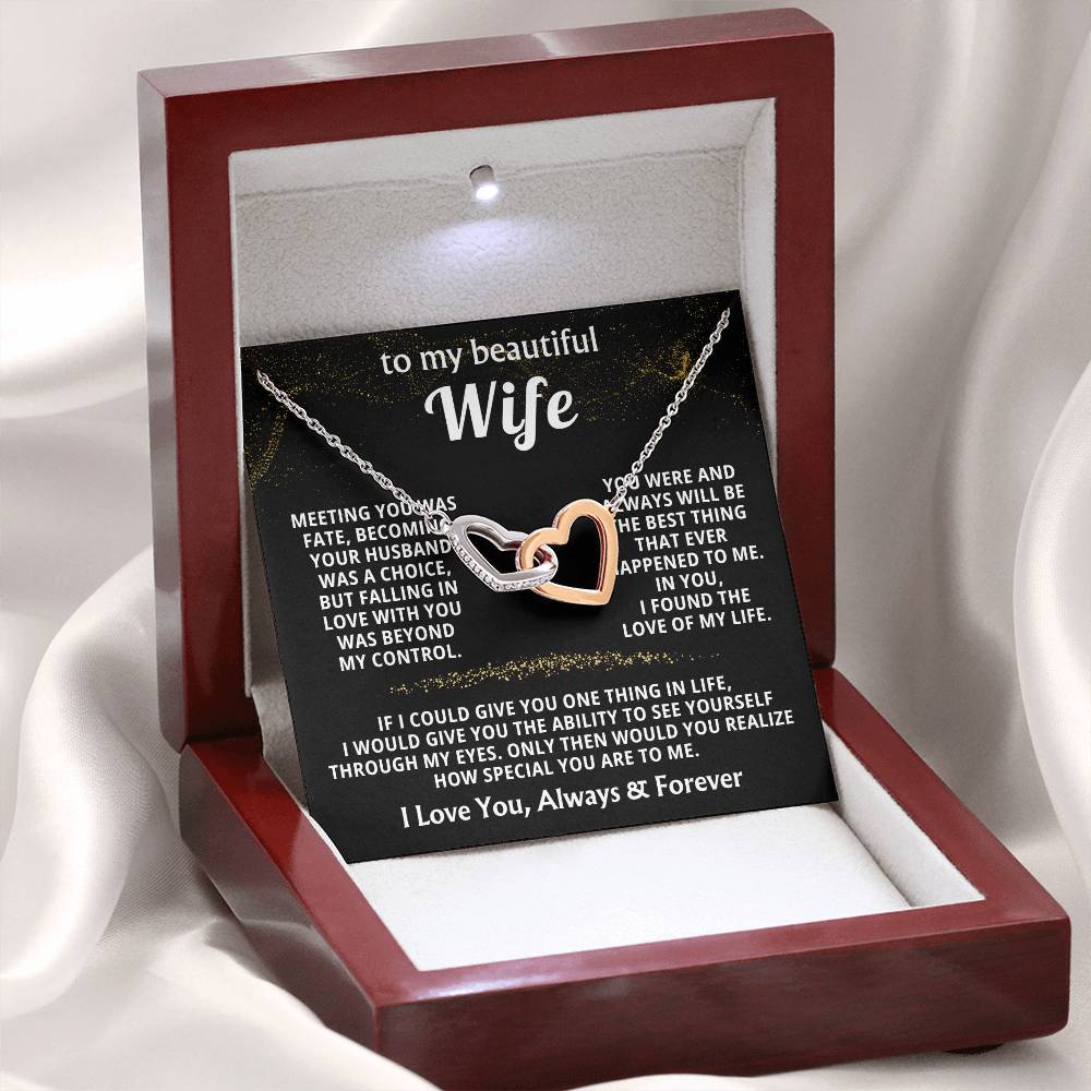 To My Wife Necklace - Forever Love Jewelry Gift from Husband for Birthday, Anniversary & Valentine’s Day - Interlocking Hearts Necklace