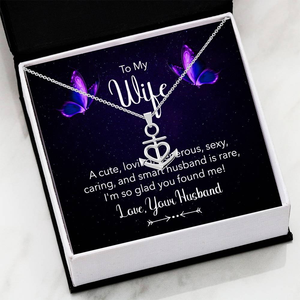 To My Wife Necklace - Husband to Wife Jewelry for Romantic Valentine’s Day, Birthday & Anniversary Gifts - Anchor Pendant Necklace