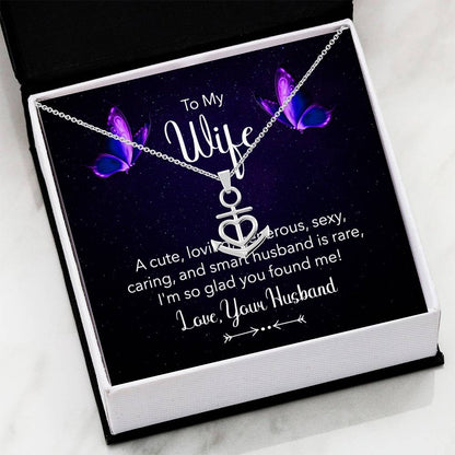 To My Wife Necklace - Husband to Wife Jewelry for Romantic Valentine’s Day, Birthday & Anniversary Gifts - Anchor Pendant Necklace