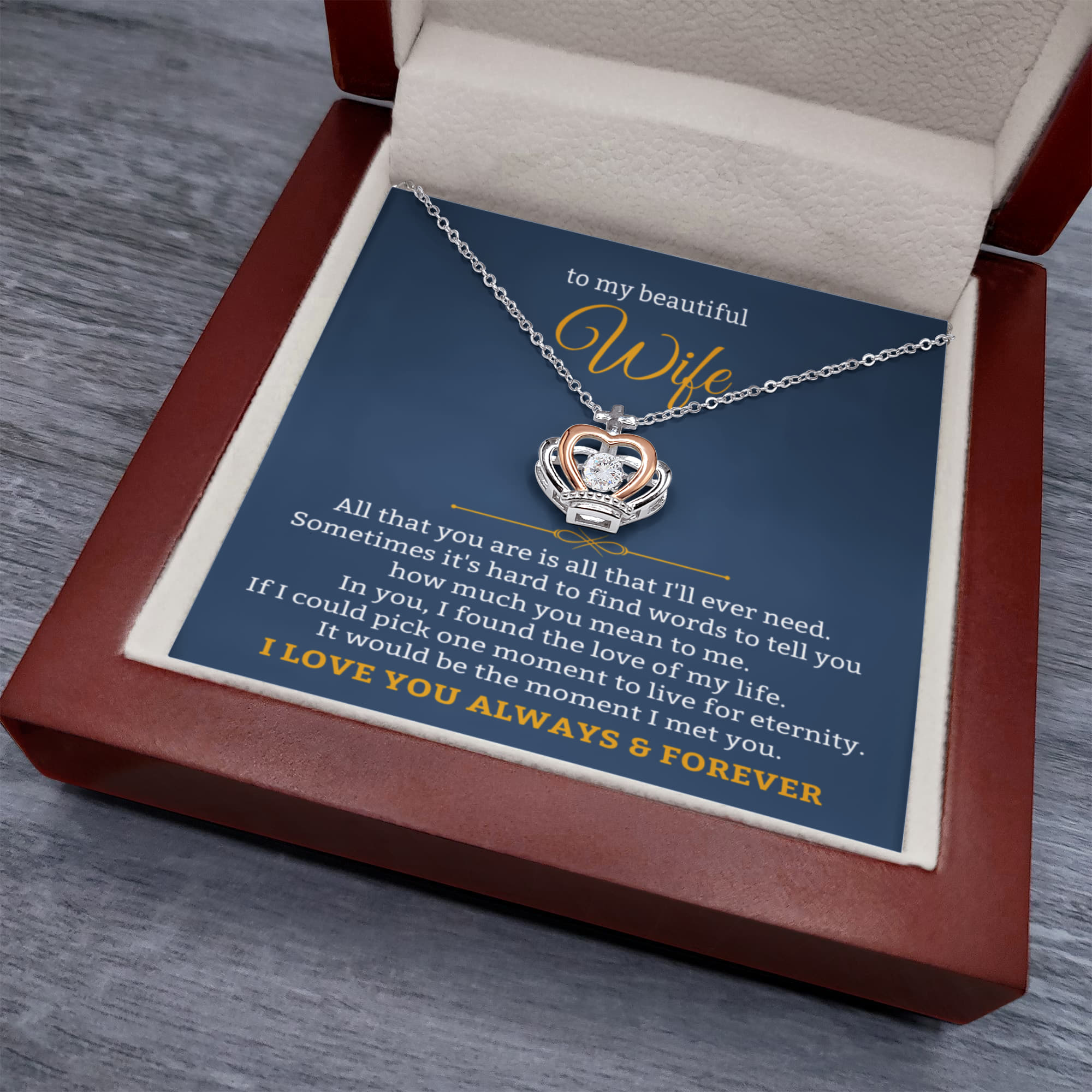 To My Beautiful Wife Necklace - Romantic Gift For Wives - Perfect For Anniversaries, Birthdays Or Special Occasions - Gifts For Her - Crown Pendant Necklace