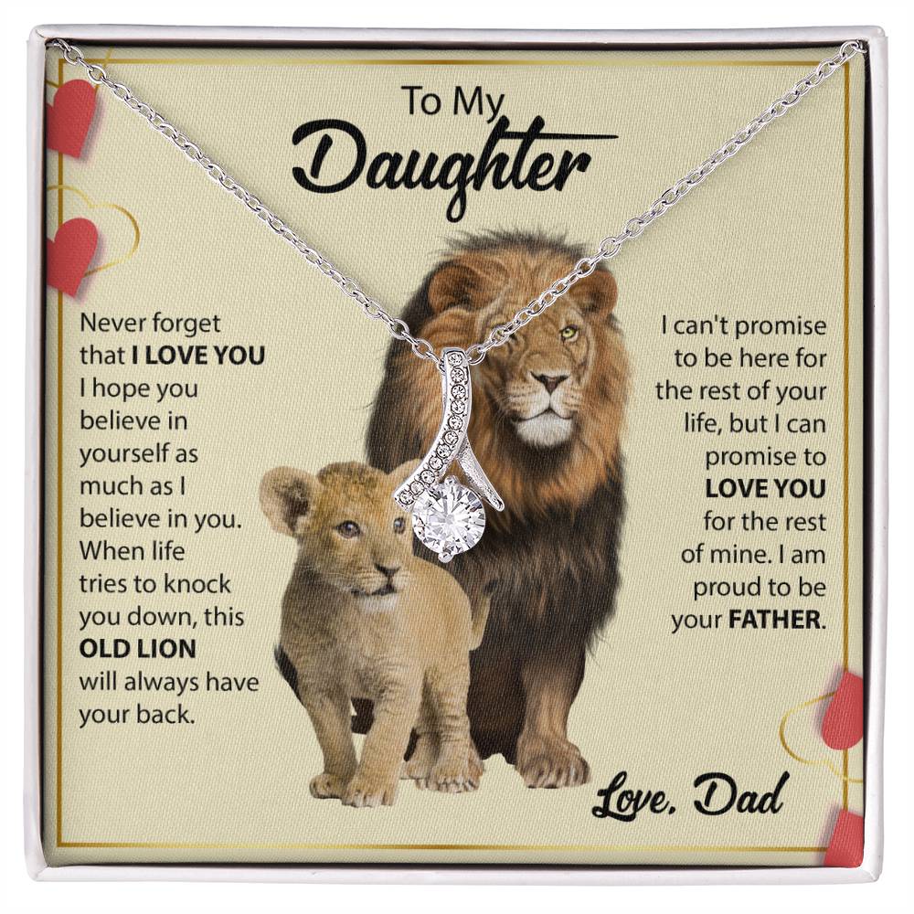 To My Daughter Necklace - Birthday Jewelry Gift from Dad - Old Lion - Alluring Beauty Necklace