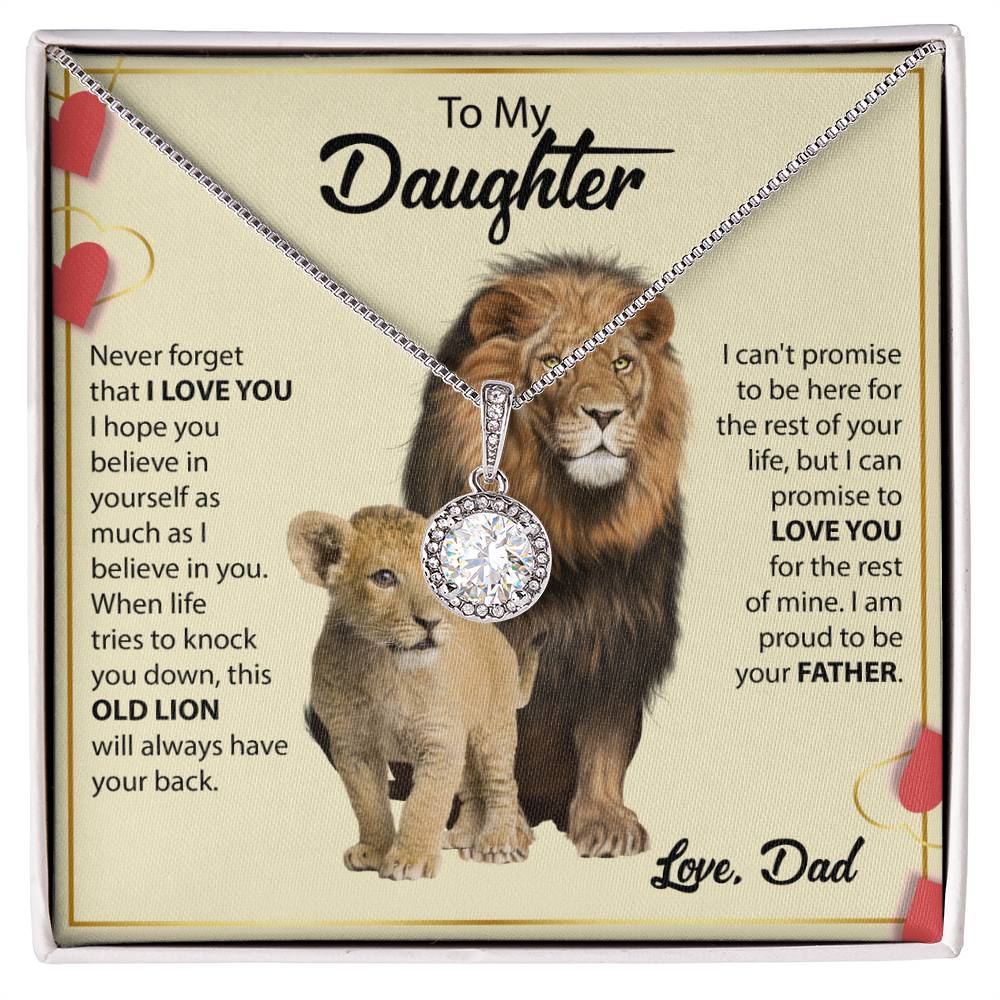 To My Daughter Necklace - Birthday Jewelry Gift from Dad - Old Lion - Eternal Hope Necklace