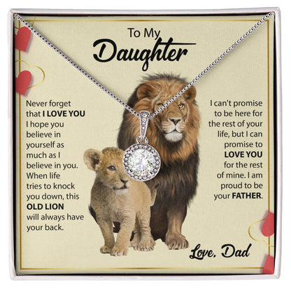 To My Daughter Necklace - Birthday Jewelry Gift from Dad - Old Lion - Eternal Hope Necklace