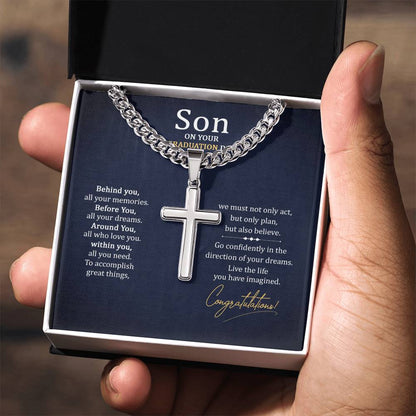 Graduation Gift for Son - Congratulations - Artisan Cross with Cuban Link Chain