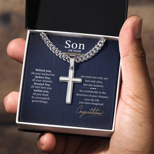 Graduation Gift for Son - Congratulations - Artisan Cross with Cuban Link Chain