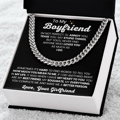 To My Boyfriend - Cuban Link Chain - Girlfriend to Boyfriend Anniversary, Christmas & Birthday Gift