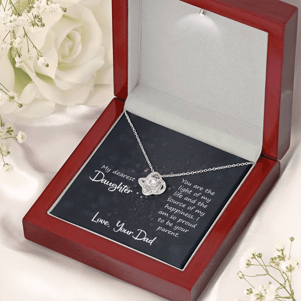 To My Daughter Necklace - Heartfelt Gift from Dad for Birthday, Graduation & Proud Dad Moments - Love Knot Necklace
