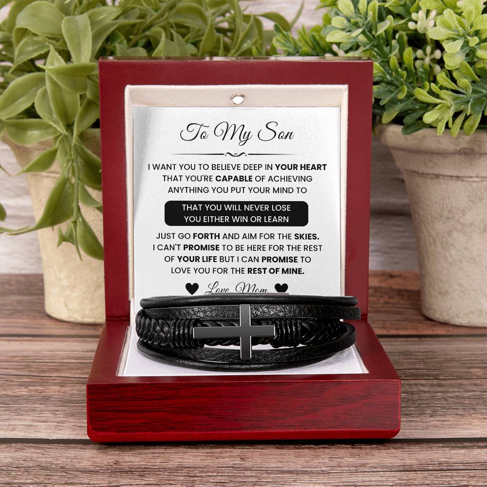 Gift for Son from Mom – Christmas, Graduation – Men’s Cross Bracelet