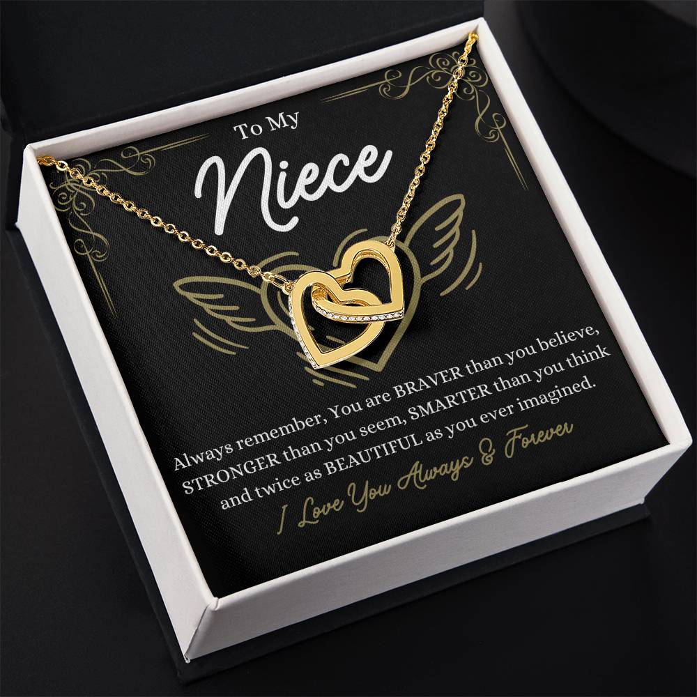 To My Niece - You are braver than you believe - Interlocking Hearts Necklace