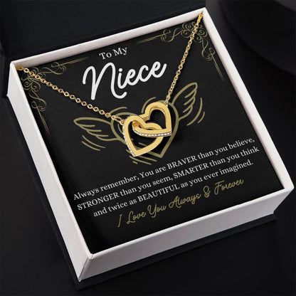 To My Niece - You are braver than you believe - Interlocking Hearts Necklace