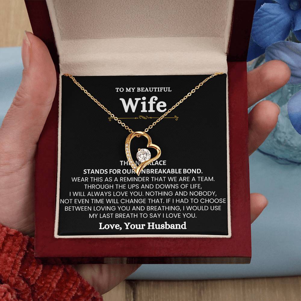 To My Beautiful Wife Necklace - Loving Husband Gift for Christmas, Valentine’s Day & Birthday Celebrations - Forever Love Necklace