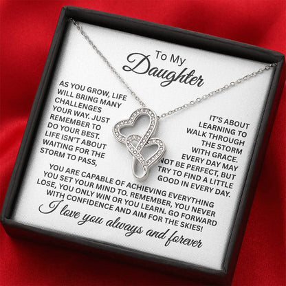 To My Daughter Necklace – Daughter Jewelry Gift for Graduation & Christmas – Heart-to-heart Pendant Necklace