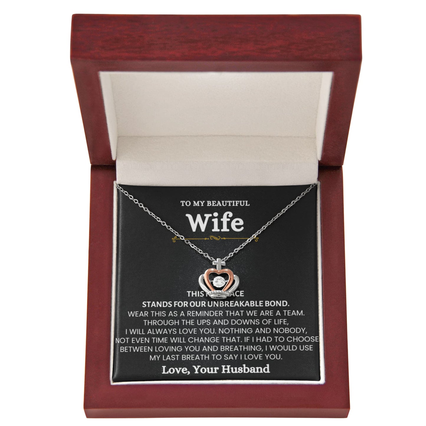 To My Wife Necklace from Husband - Sweet Romantic Gift for Every Occasion - Crown Pendant Necklace