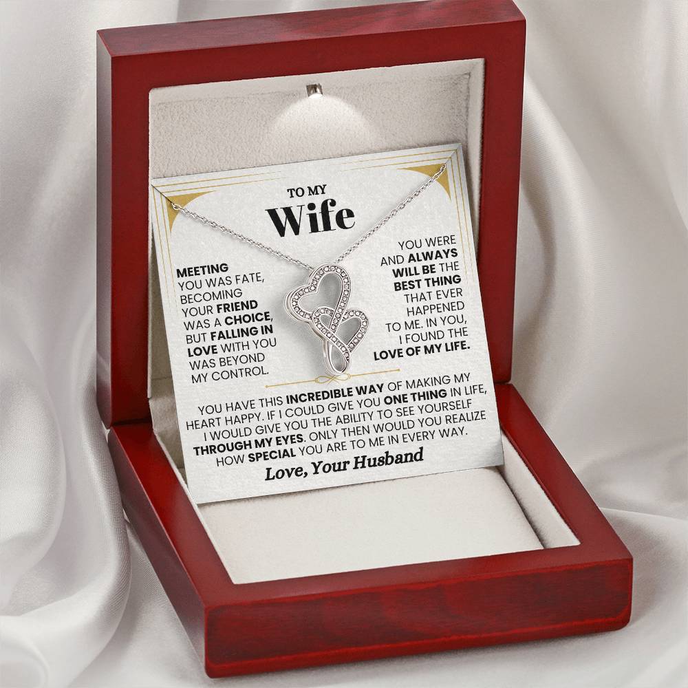 To My Wife Necklace - Sentimental Birthday Gift from Husband, Romantic Jewelry for Valentine’s Day & Holidays - Heart-to-heart Pendant Necklace