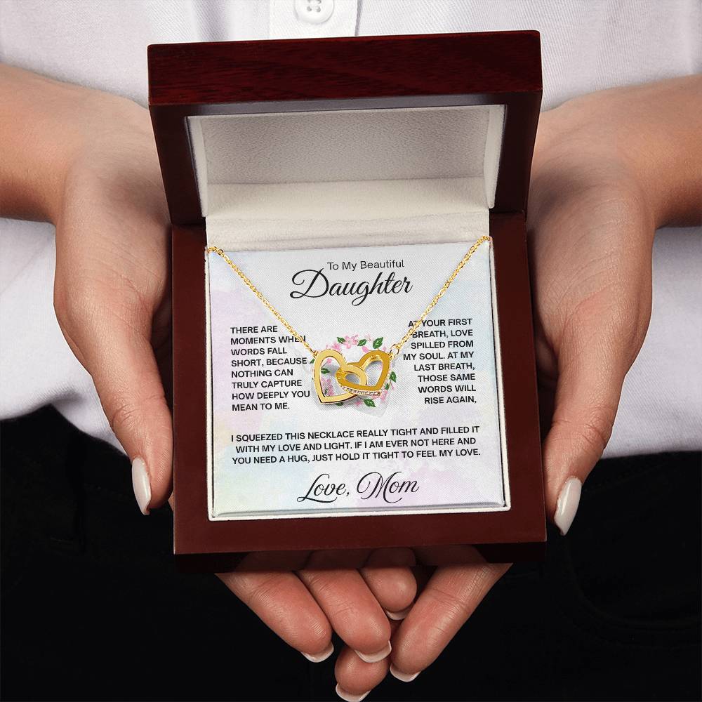 To My Daughter Necklace – Daughter Birthday Graduation Keepsake from Mom – Interlocking Hearts Necklace