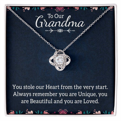 To Our Grandma Necklace - You stole our heart from the very start - Love Knot Necklace