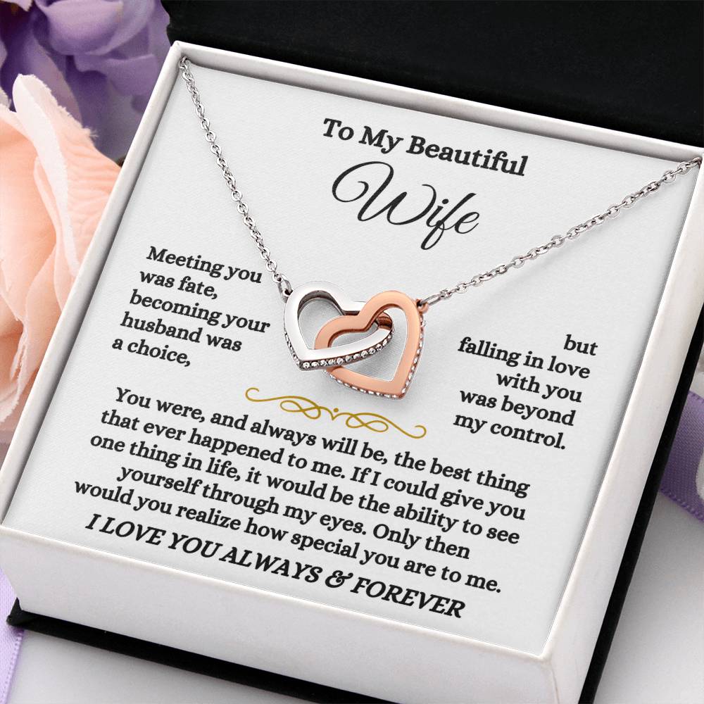 To My Wife Necklace - Sentimental Jewelry Gift from Husband for Birthday, Anniversary & Valentine’s Day - Interlocking Hearts Necklace