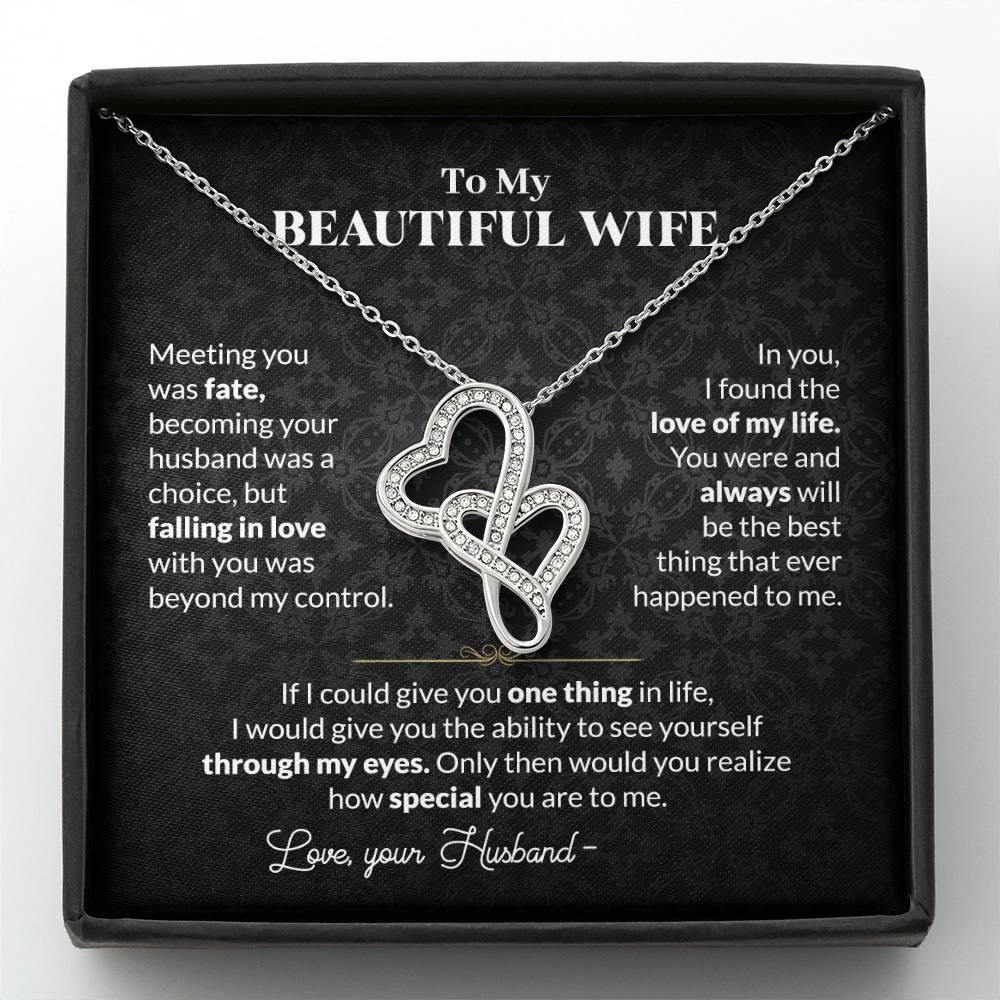 To My Wife Necklace - Best Loving Jewelry Gift for Valentine’s Day, Anniversaries & Romantic Surprises - Heart-to-heart Pendant Necklace