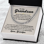Grandson Necklace Gift from Grandpa, Birthday, Graduation & Christmas Jewelry - Cuban Link Chain