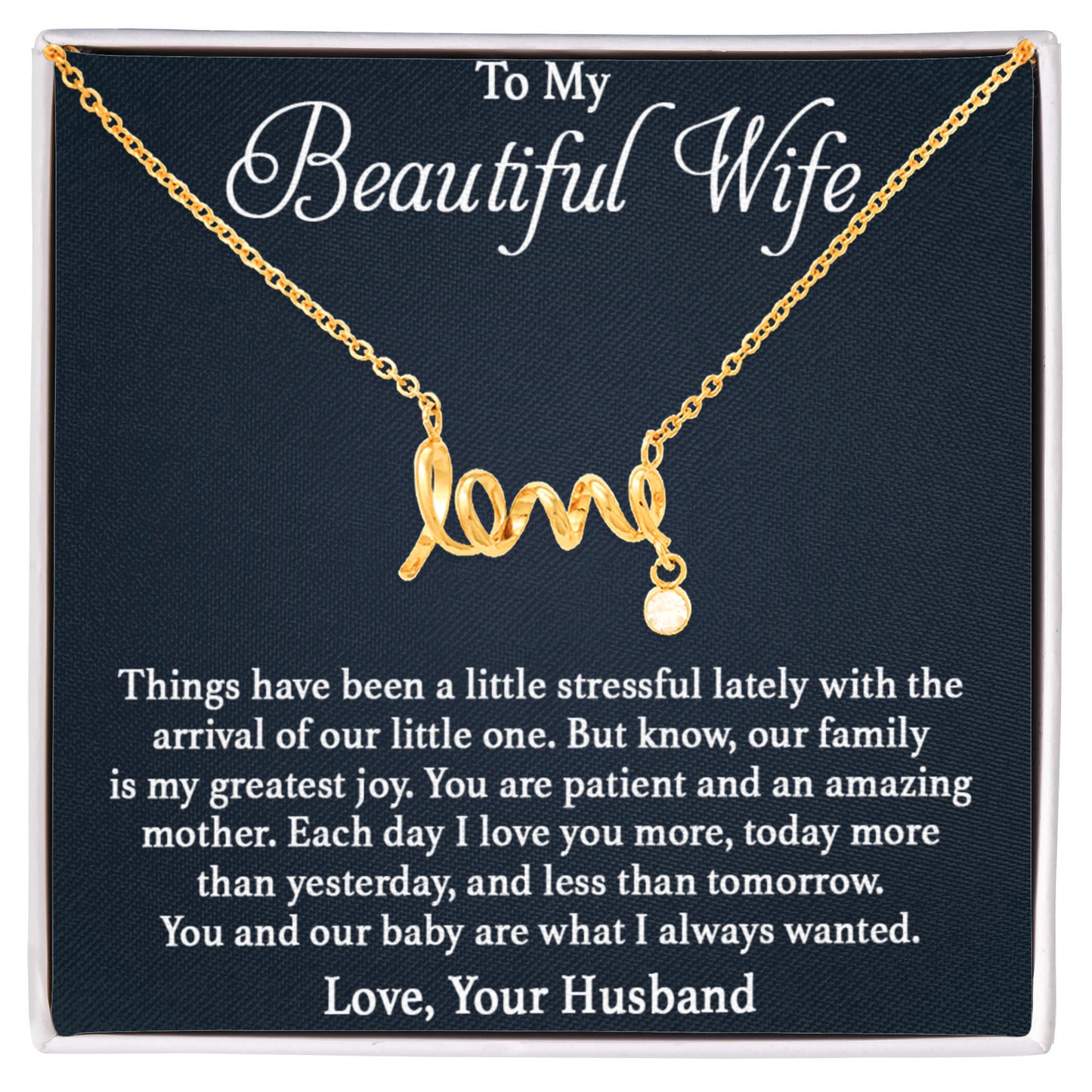 To My Beautiful Wife Necklace - Love Gift from Husband for Any Occasion - Scripted Love Necklace