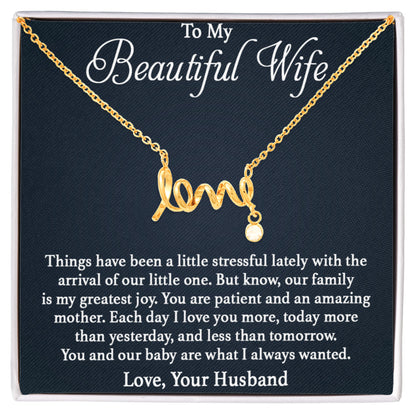 To My Beautiful Wife Necklace - Love Gift from Husband for Any Occasion - Scripted Love Necklace
