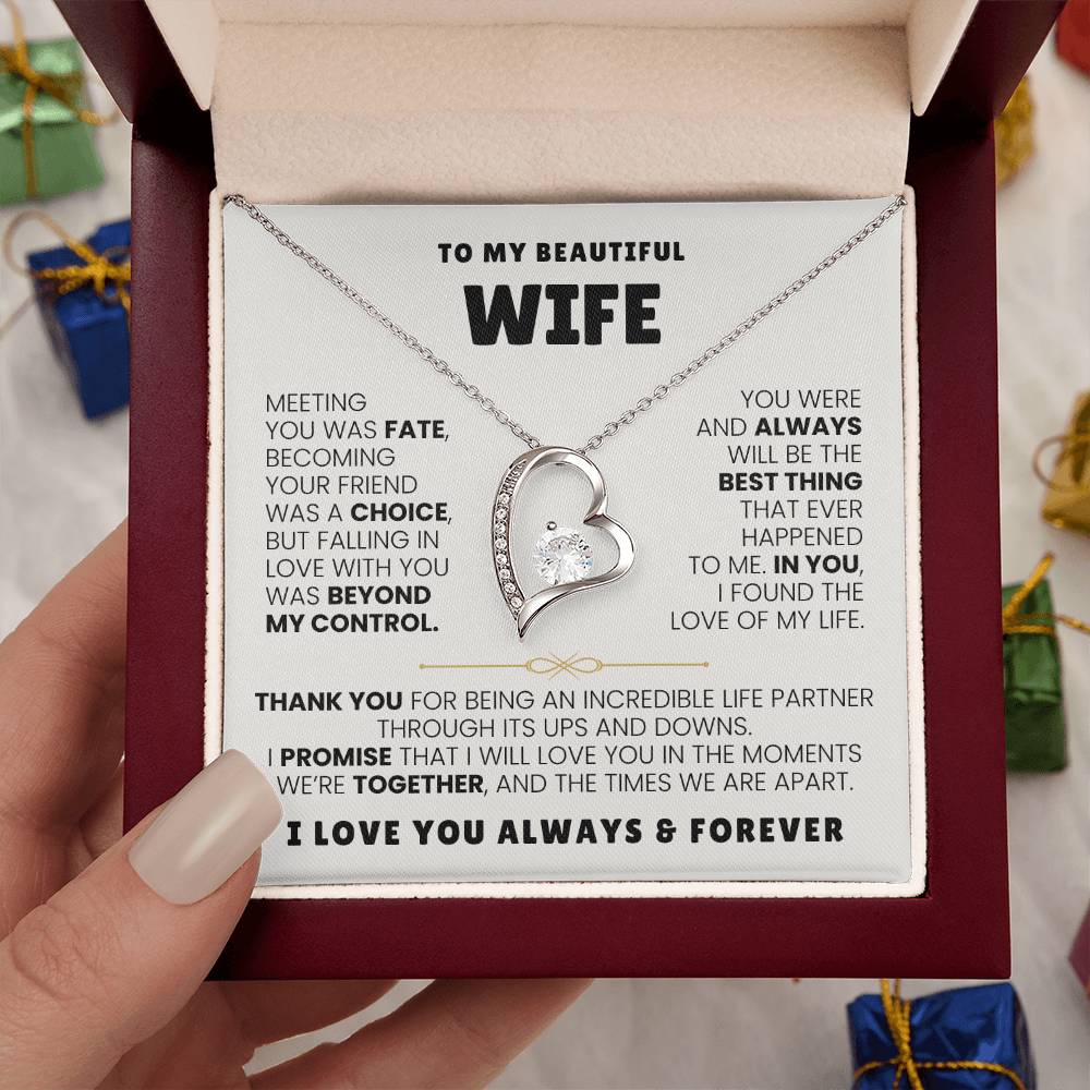 To My Beautiful Wife Necklace - Romantic Anniversary & Valentine’s Day Jewelry Gift from Husband to Wife - Forever Love Necklace
