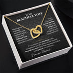 To My Beautiful Wife Necklace - Jewelry Gift for Wife from Husband to Celebrate Love on Valentine’s Day & More - Interlocking Hearts Necklace
